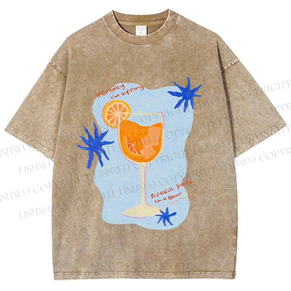 Unisex Orange Juice Graffiti Printed Washed Tee