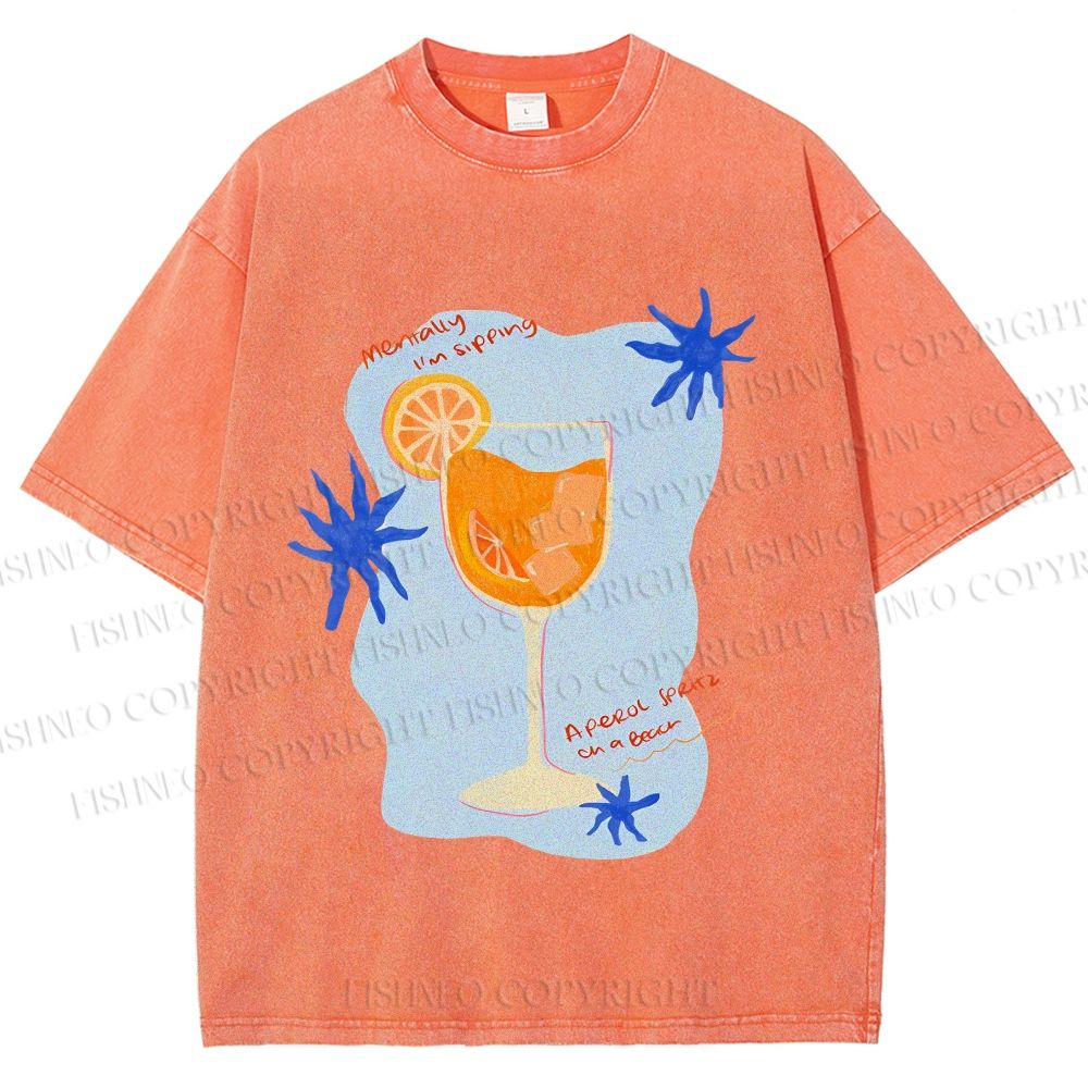Unisex Orange Juice Graffiti Printed Washed Tee