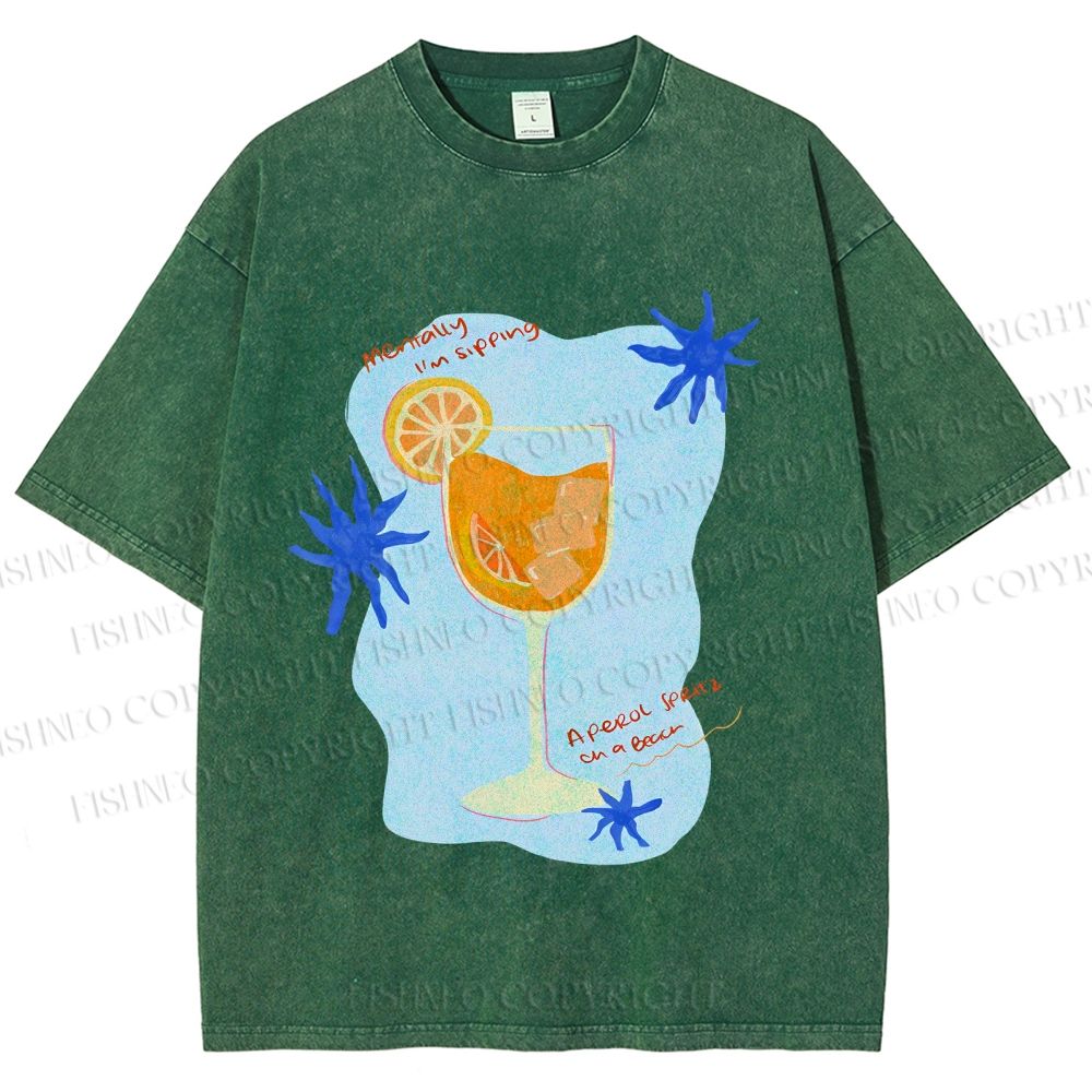 Unisex Orange Juice Graffiti Printed Washed Tee