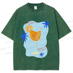 Unisex Orange Juice Graffiti Printed Washed Tee