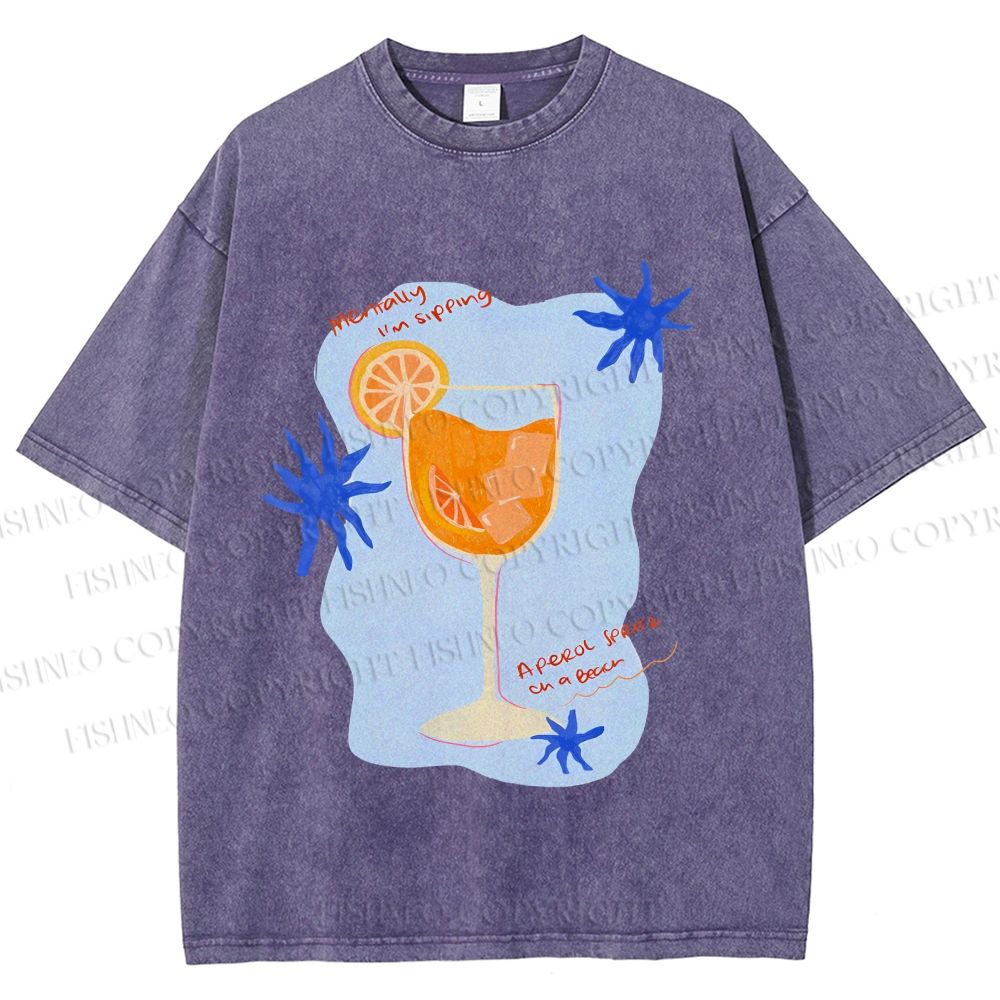 Unisex Orange Juice Graffiti Printed Washed Tee