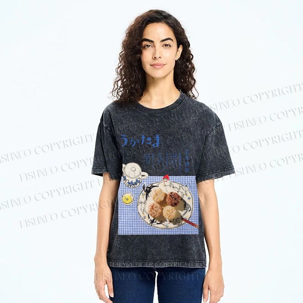Unisex Japanese Menu Poster Printed Washed Tee