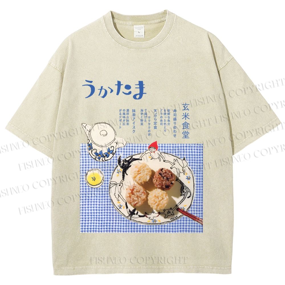 Unisex Japanese Menu Poster Printed Washed Tee