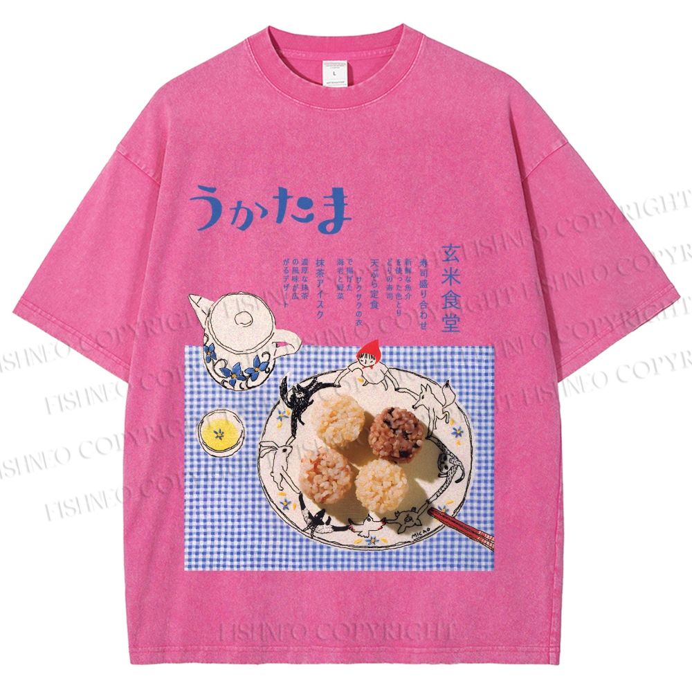 Unisex Japanese Menu Poster Printed Washed Tee