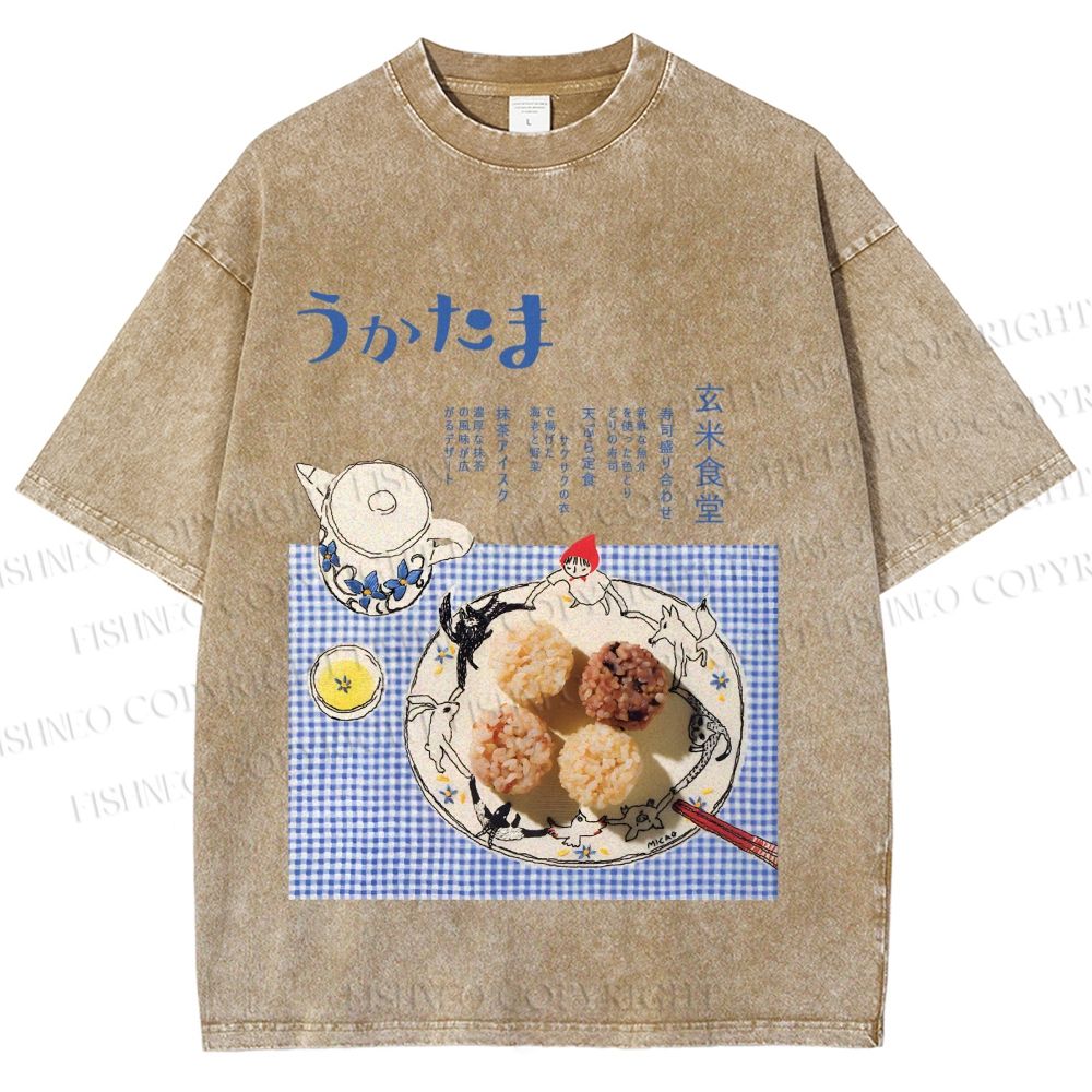 Unisex Japanese Menu Poster Printed Washed Tee