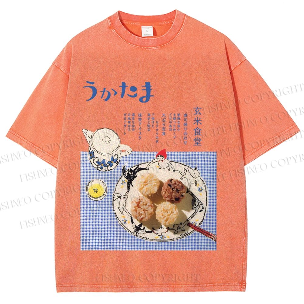 Unisex Japanese Menu Poster Printed Washed Tee