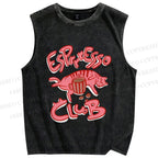 Unisex Esprresso Espresso Coffee Cat  Printed Washed Tank Top