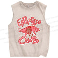 Unisex Esprresso Espresso Coffee Cat  Printed Washed Tank Top