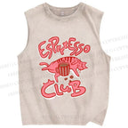 Unisex Esprresso Espresso Coffee Cat  Printed Washed Tank Top