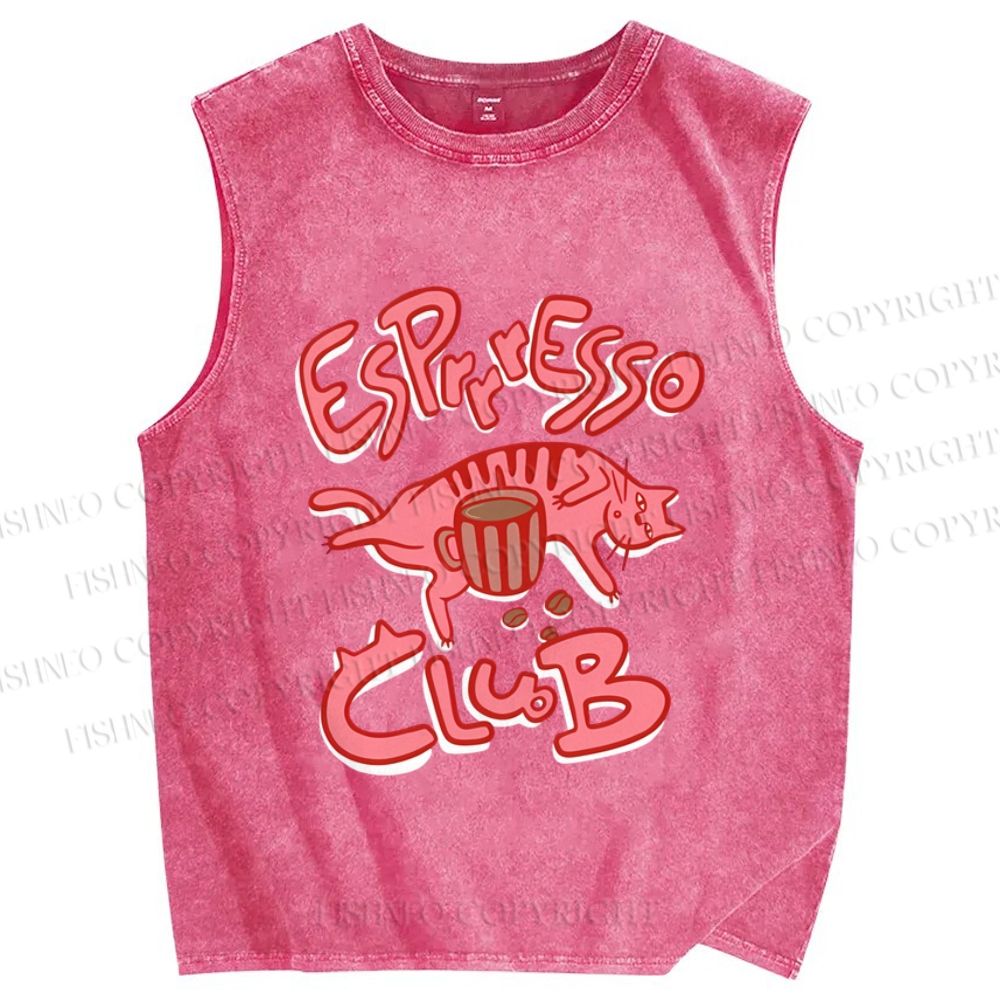 Unisex Esprresso Espresso Coffee Cat  Printed Washed Tank Top