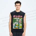 Unisex Matcha Drink Poster Printed Washed Tank Top
