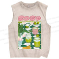 Unisex Matcha Drink Poster Printed Washed Tank Top
