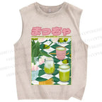 Unisex Matcha Drink Poster Printed Washed Tank Top