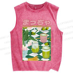 Unisex Matcha Drink Poster Printed Washed Tank Top