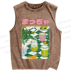 Unisex Matcha Drink Poster Printed Washed Tank Top