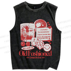 Unisex Vintage Old Fashioned Poster Printed Washed Tank Top