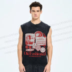 Unisex Vintage Old Fashioned Poster Printed Washed Tank Top
