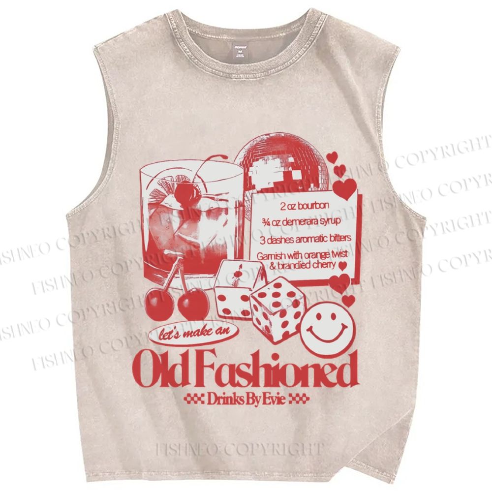 Unisex Vintage Old Fashioned Poster Printed Washed Tank Top