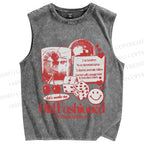 Unisex Vintage Old Fashioned Poster Printed Washed Tank Top