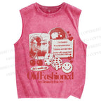 Unisex Vintage Old Fashioned Poster Printed Washed Tank Top