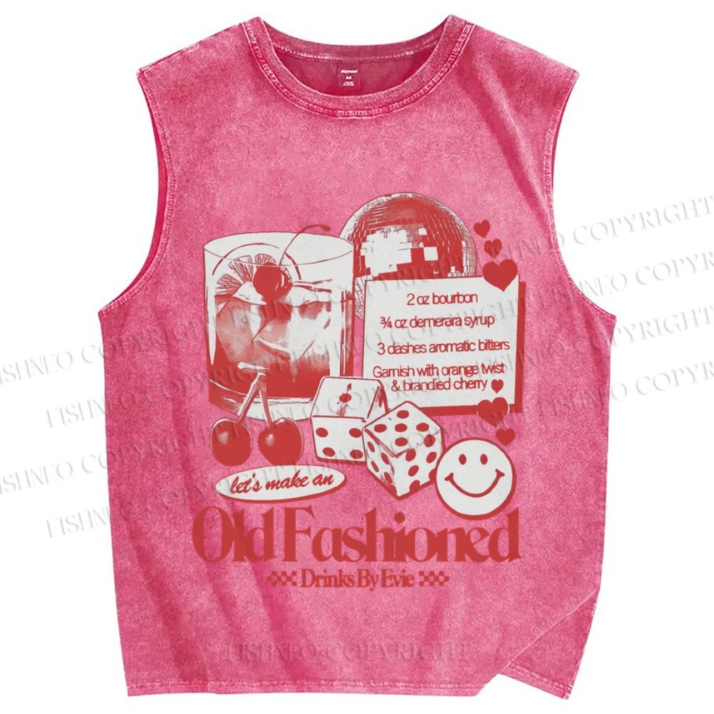 Unisex Vintage Old Fashioned Poster Printed Washed Tank Top