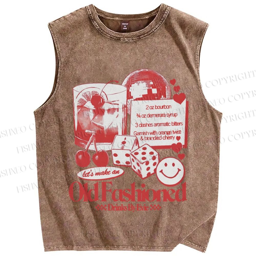 Unisex Vintage Old Fashioned Poster Printed Washed Tank Top