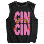 Unisex Martini Cheer Cin Cin Printed Washed Tank Top