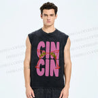 Unisex Martini Cheer Cin Cin Printed Washed Tank Top