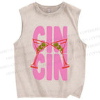 Unisex Martini Cheer Cin Cin Printed Washed Tank Top