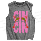 Unisex Martini Cheer Cin Cin Printed Washed Tank Top