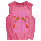 Unisex Martini Cheer Cin Cin Printed Washed Tank Top