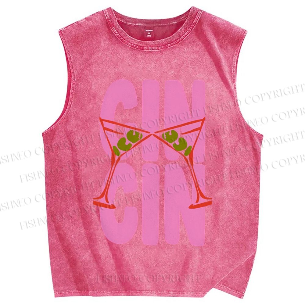 Unisex Martini Cheer Cin Cin Printed Washed Tank Top