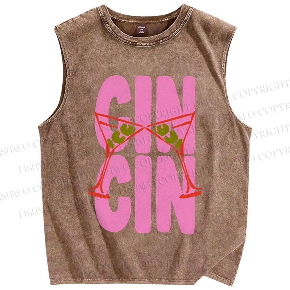 Unisex Martini Cheer Cin Cin Printed Washed Tank Top