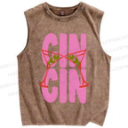 Unisex Martini Cheer Cin Cin Printed Washed Tank Top