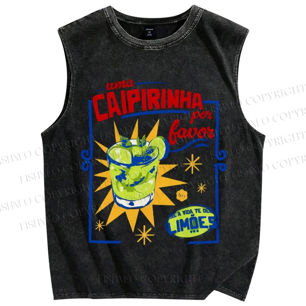 Unisex Caipirinha Drink Poster Printed Washed Tank Top