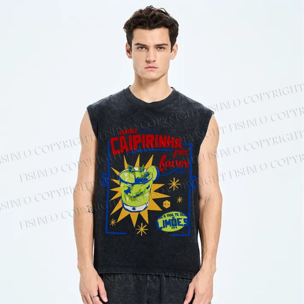 Unisex Caipirinha Drink Poster Printed Washed Tank Top