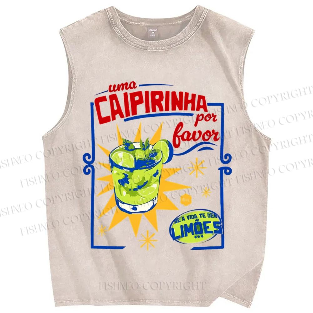 Unisex Caipirinha Drink Poster Printed Washed Tank Top