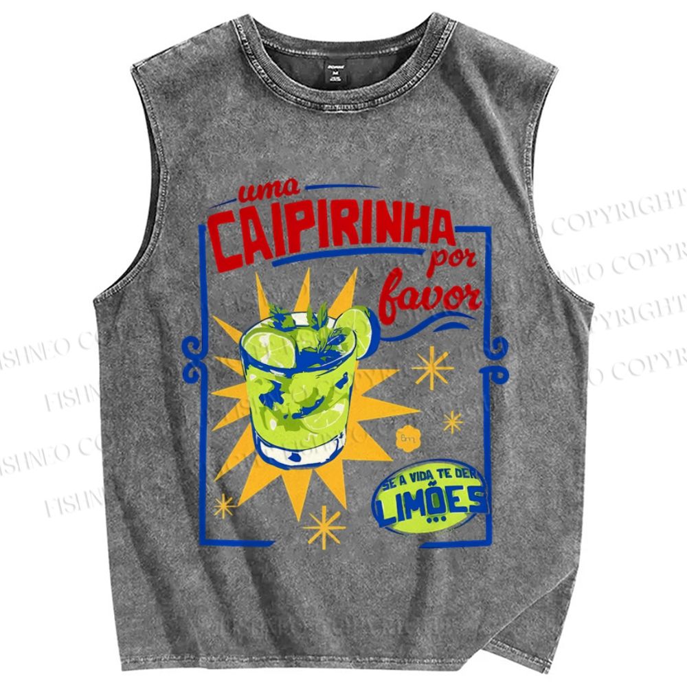 Unisex Caipirinha Drink Poster Printed Washed Tank Top