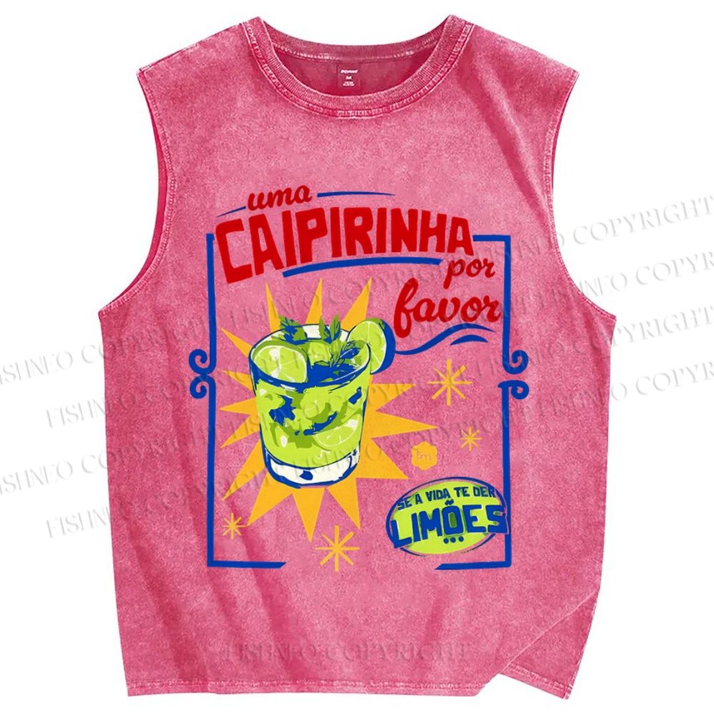 Unisex Caipirinha Drink Poster Printed Washed Tank Top