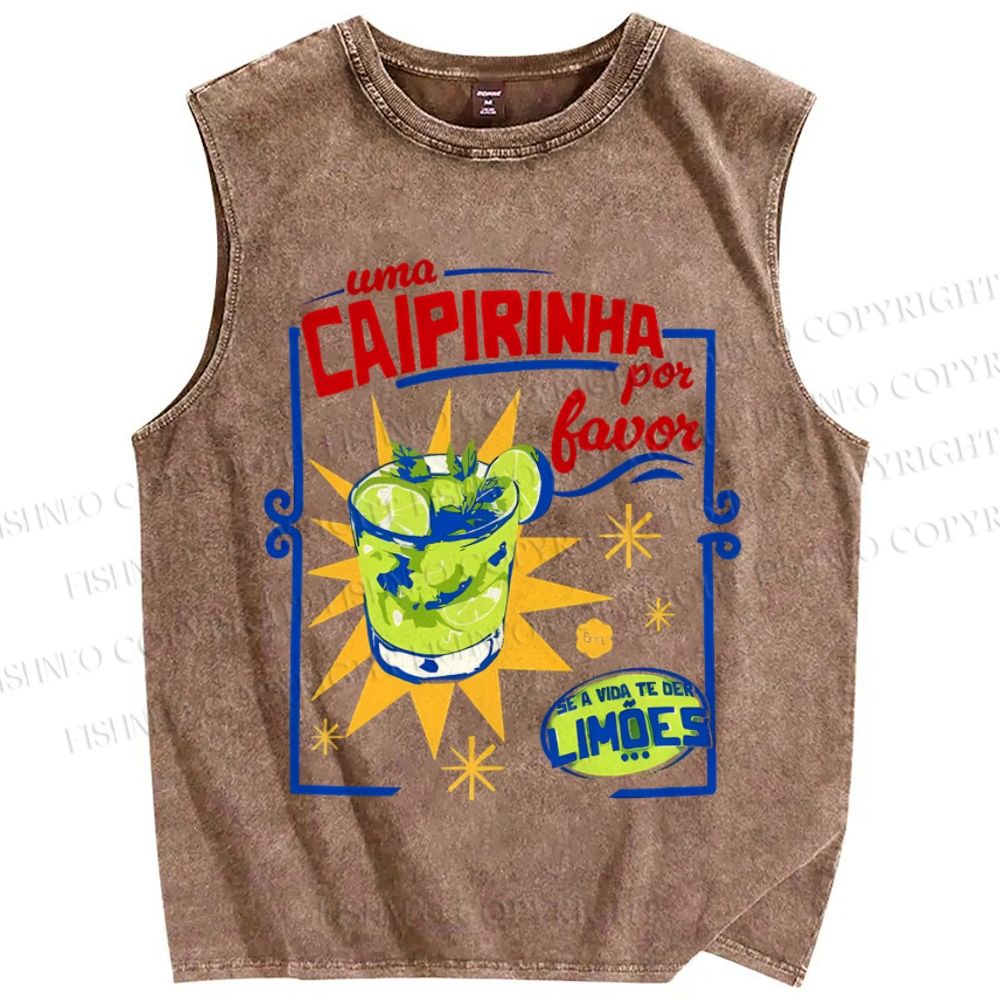 Unisex Caipirinha Drink Poster Printed Washed Tank Top