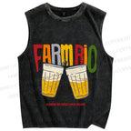Unisex Farmrio Beer Drink Printed Washed Tank Top