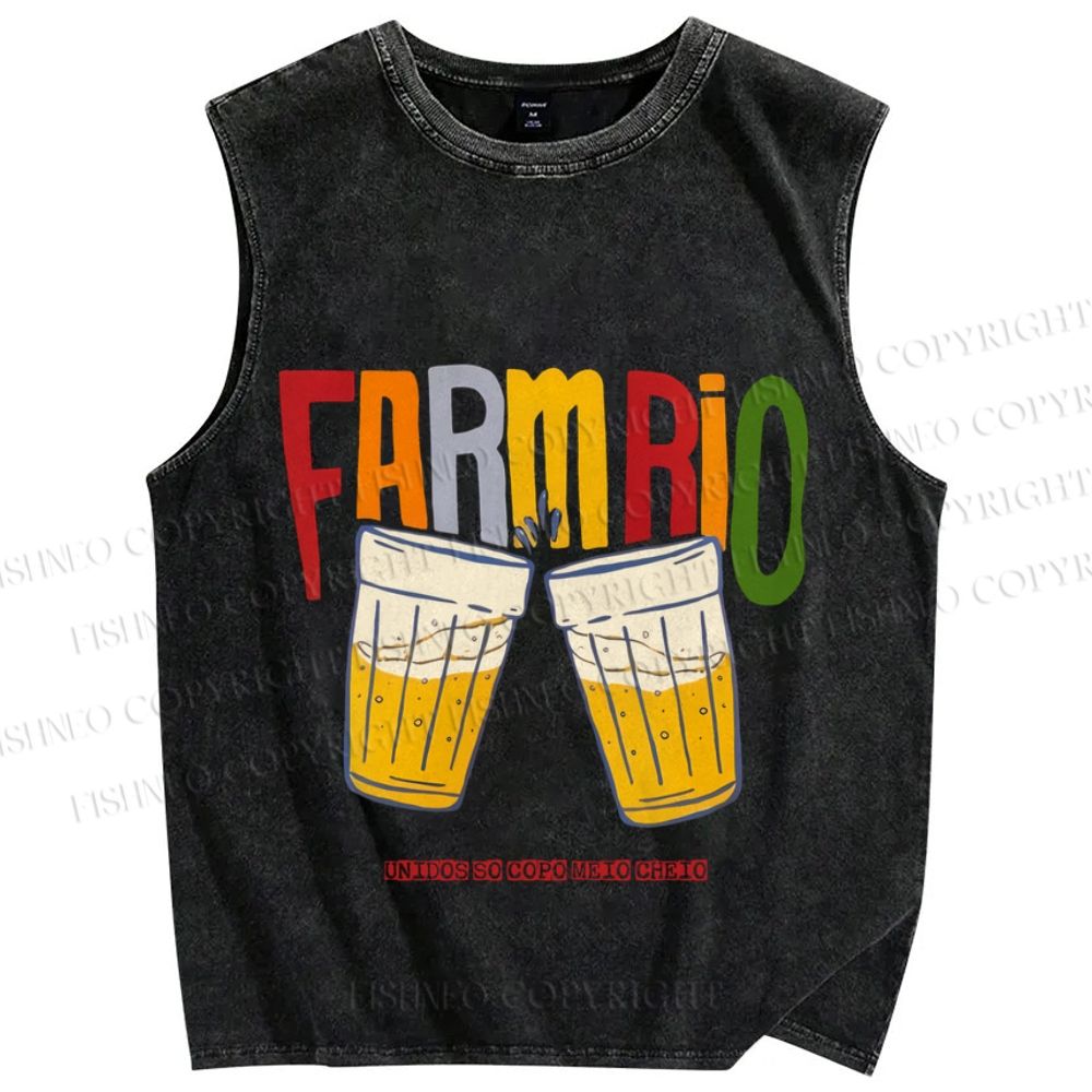 Unisex Farmrio Beer Drink Printed Washed Tank Top