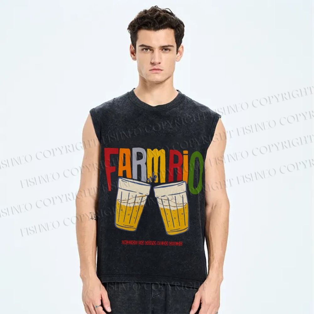 Unisex Farmrio Beer Drink Printed Washed Tank Top
