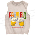 Unisex Farmrio Beer Drink Printed Washed Tank Top