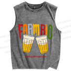 Unisex Farmrio Beer Drink Printed Washed Tank Top