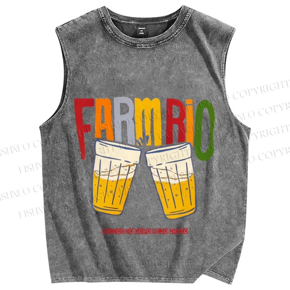 Unisex Farmrio Beer Drink Printed Washed Tank Top