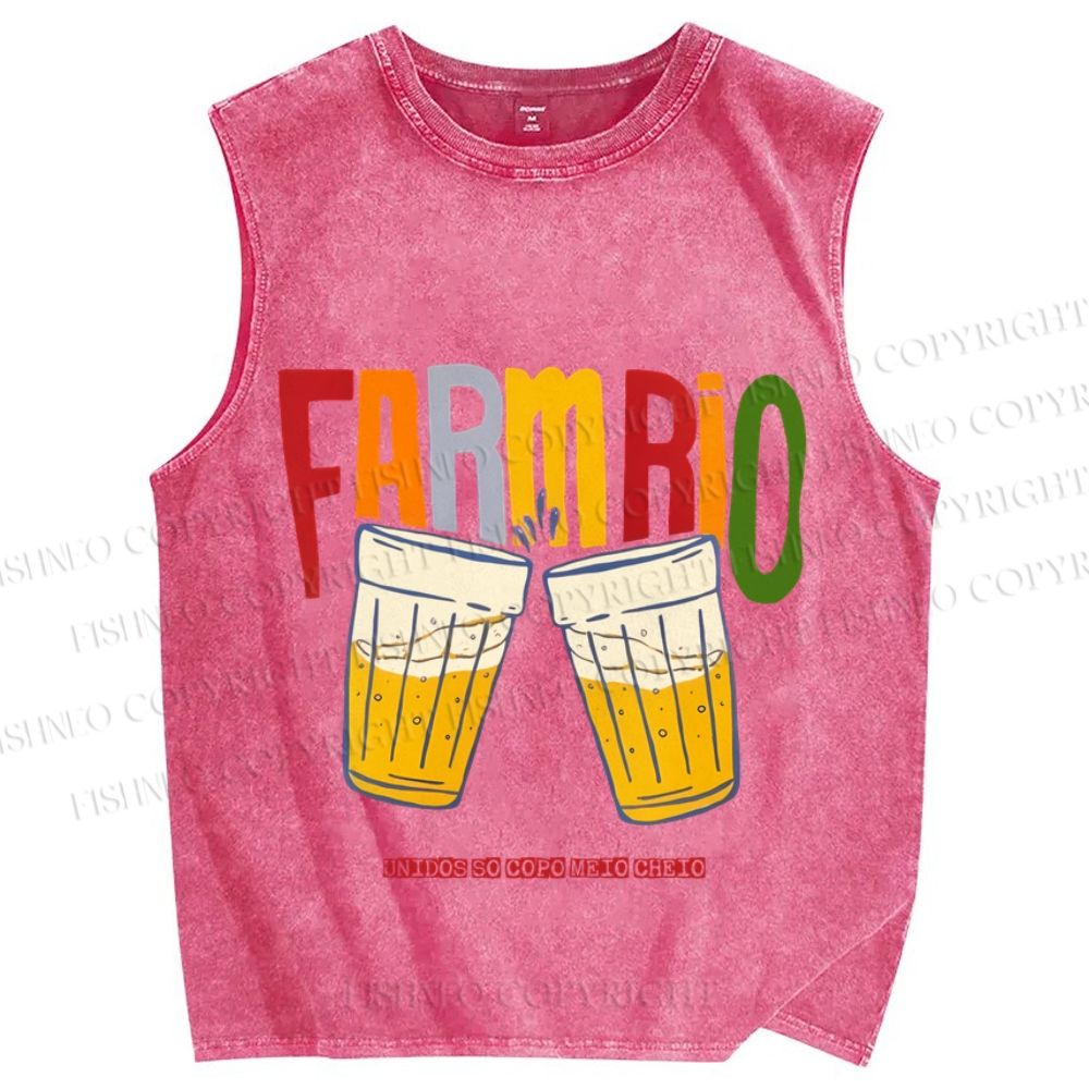 Unisex Farmrio Beer Drink Printed Washed Tank Top