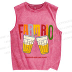 Unisex Farmrio Beer Drink Printed Washed Tank Top
