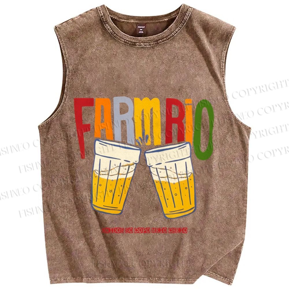 Unisex Farmrio Beer Drink Printed Washed Tank Top