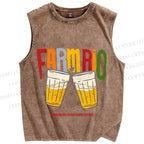 Unisex Farmrio Beer Drink Printed Washed Tank Top